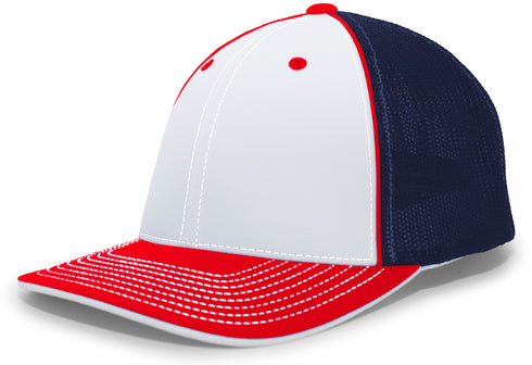 Pacific Headwear Trucker Flexfit® Cap, Size L/XL (404M), Color 'WhiteNavyRed'